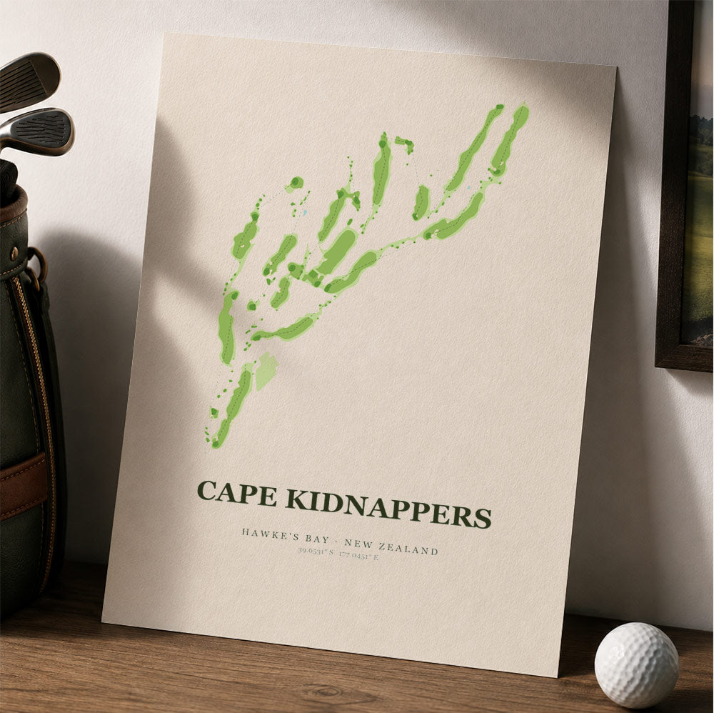 Cape Kidnappers Golf Course Map Print Poster | New Zealand Golf Wall Art Decor