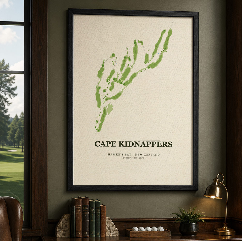 Cape Kidnappers Golf Course Map Print Poster | New Zealand Golf Wall Art Decor