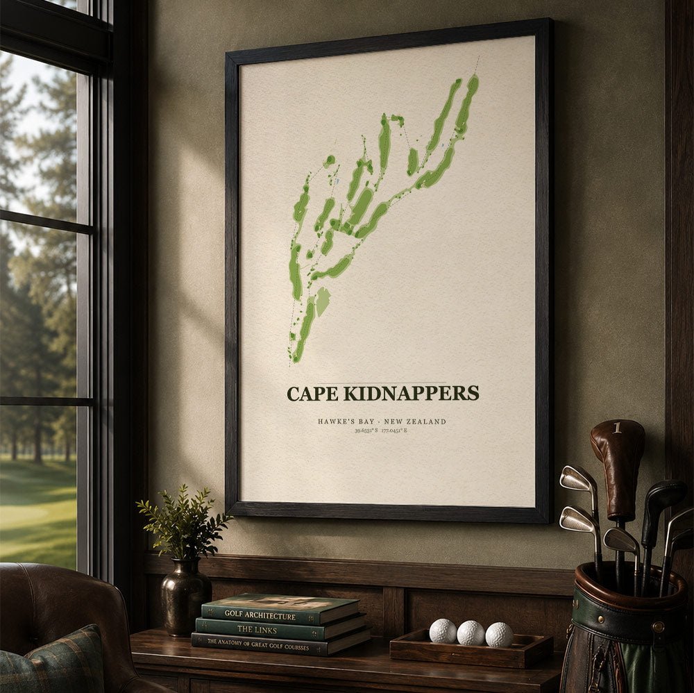 Cape Kidnappers Golf Course Map Print Poster | New Zealand Golf Wall Art Decor