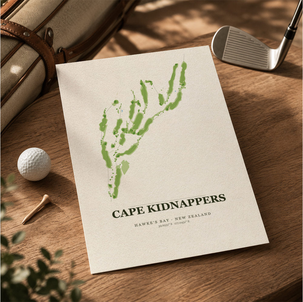 Cape Kidnappers Golf Course Map Print Poster | New Zealand Golf Wall Art Decor
