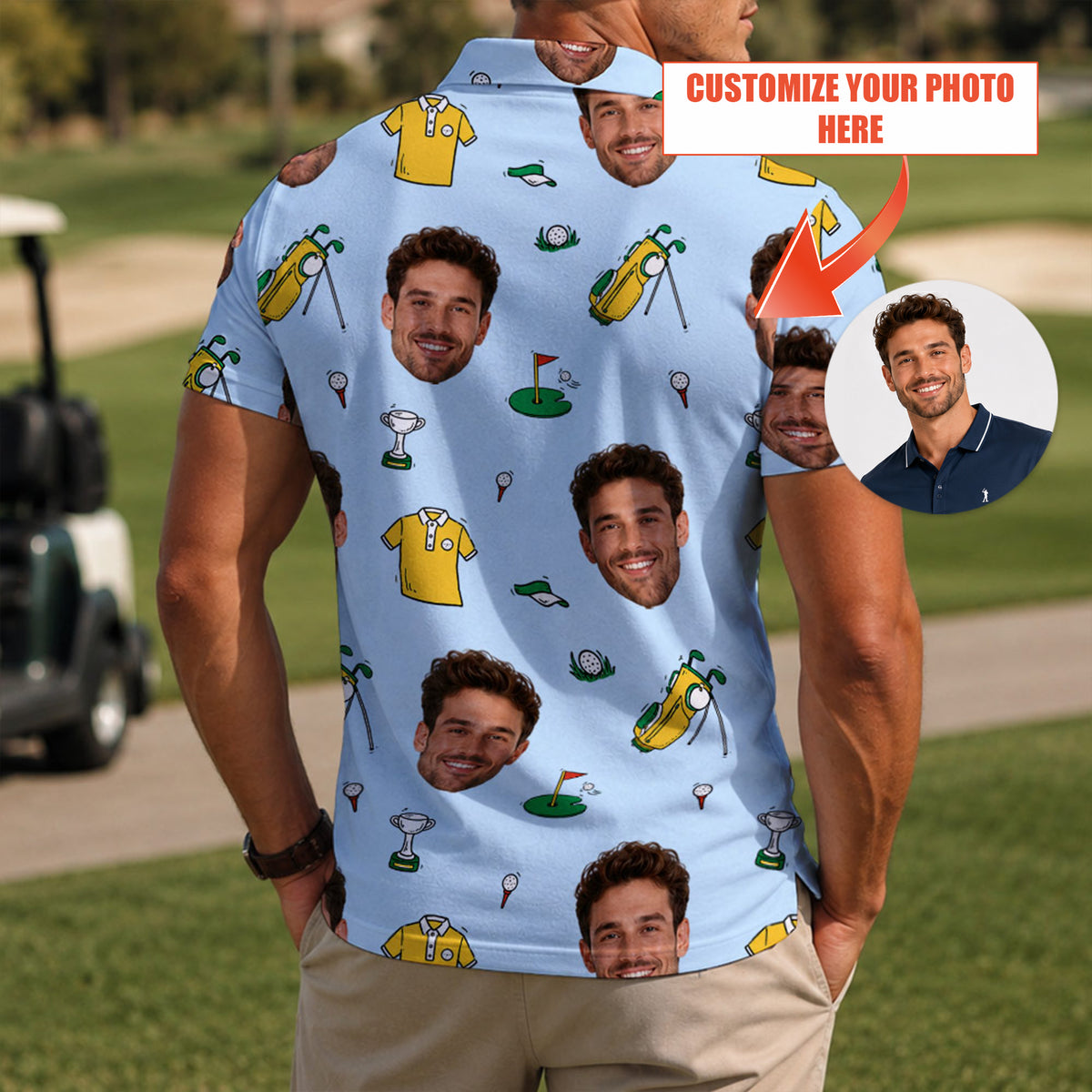 Custom Face Photo Golf Polo Shirt - Golf Gift for Golfers