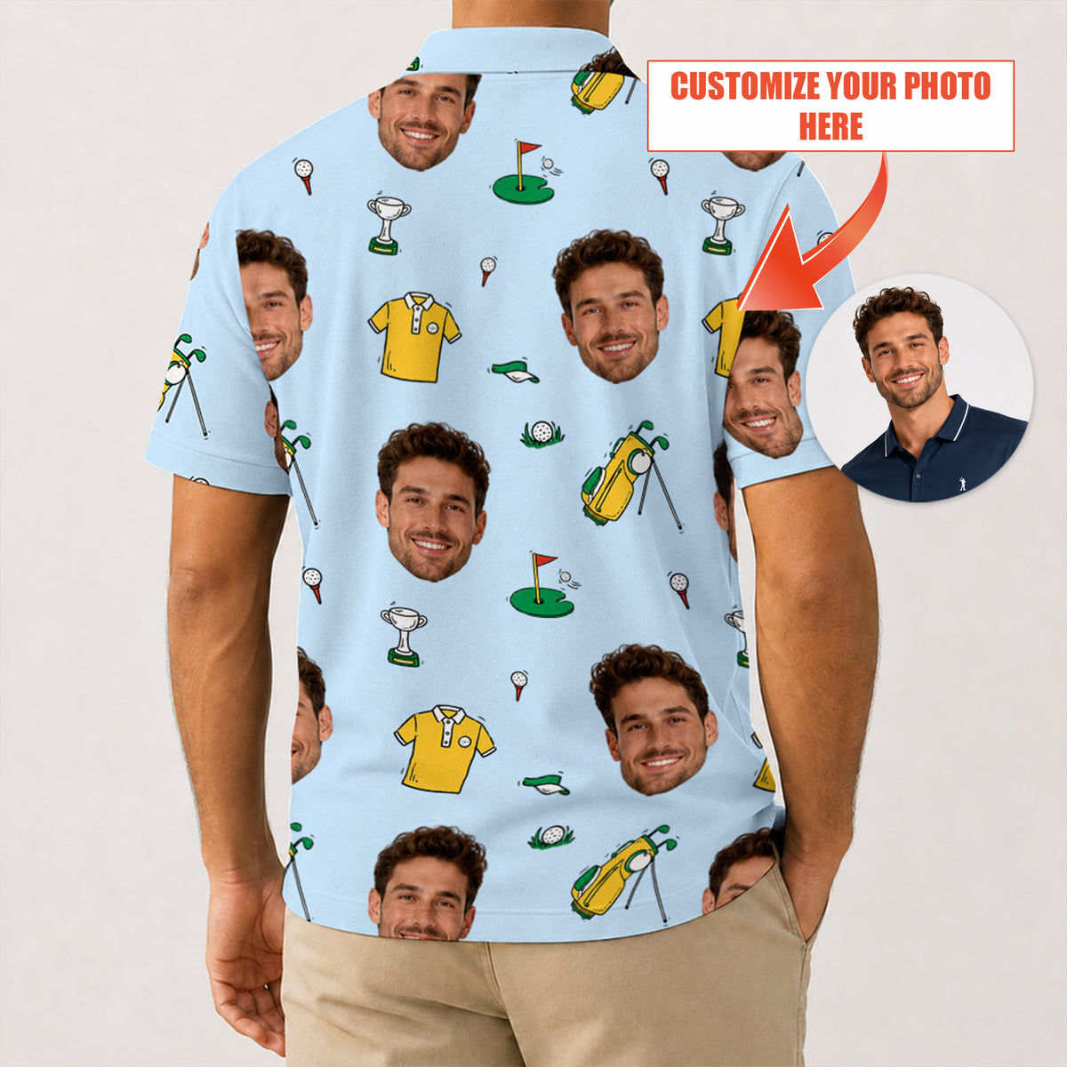 Custom Face Photo Golf Polo Shirt - Golf Gift for Golfers