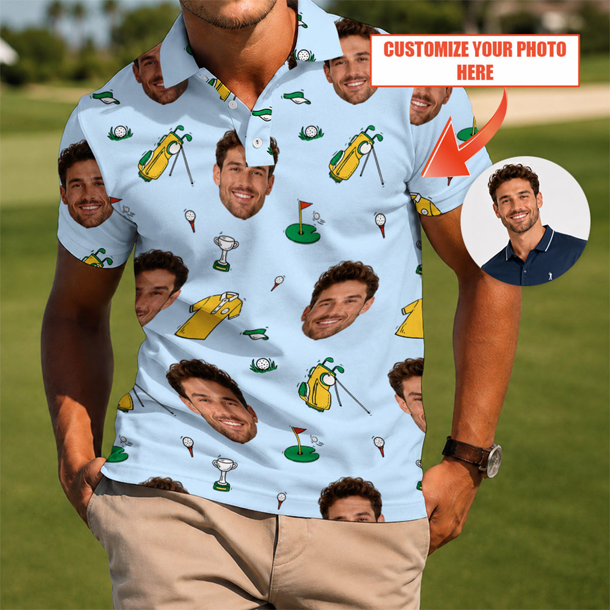 Custom Face Photo Golf Polo Shirt - Golf Gift for Golfers