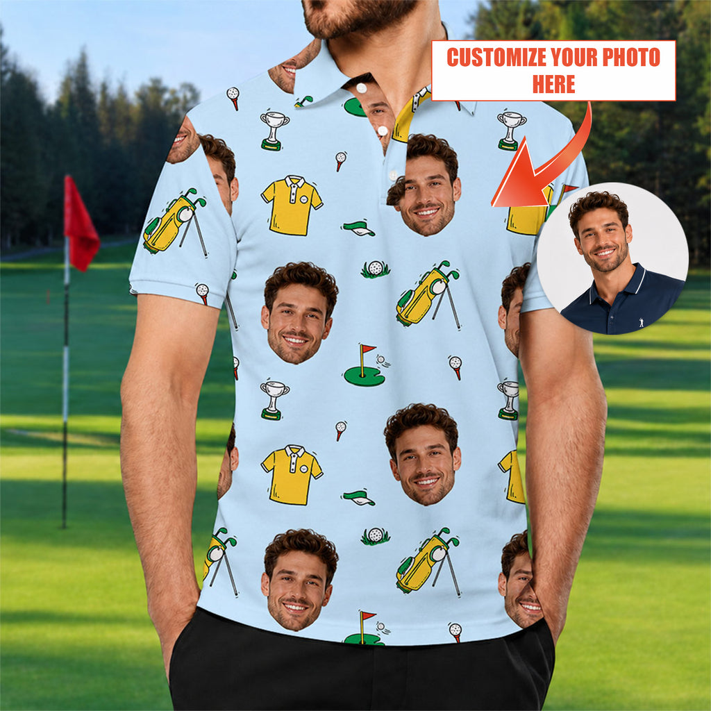 Custom Face Photo Golf Polo Shirt - Golf Gift for Golfers