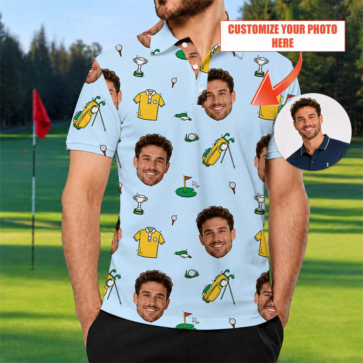 Custom Face Photo Golf Polo Shirt - Golf Gift for Golfers