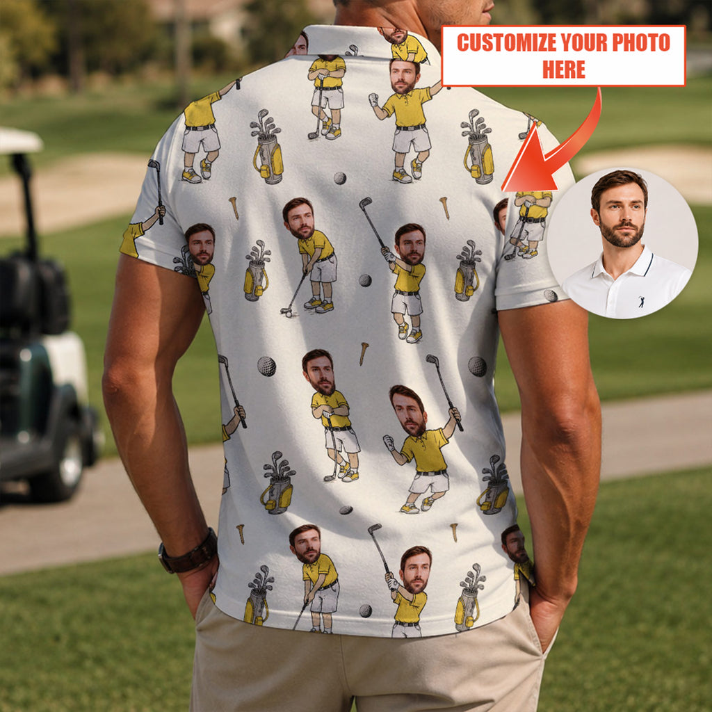 Custom Face Photo V2 Golf Polo Shirt - Golf Gift for Golfers