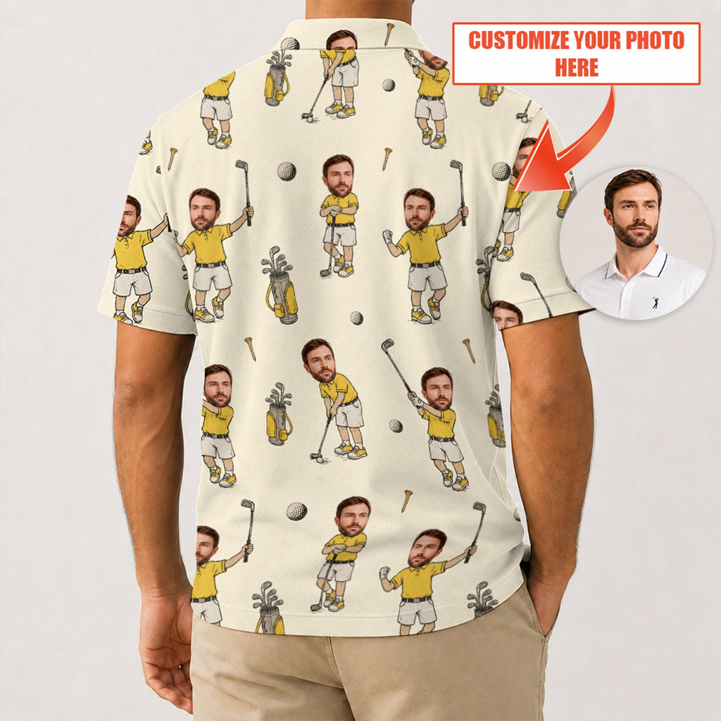 Custom Face Photo V2 Golf Polo Shirt - Golf Gift for Golfers