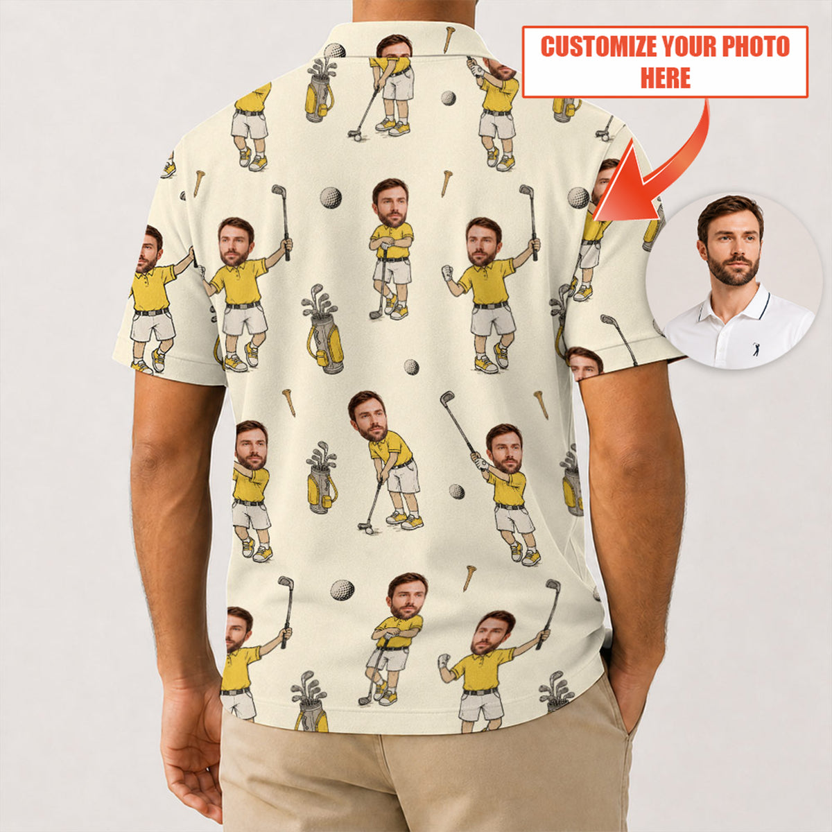 Custom Face Photo V2 Golf Polo Shirt - Golf Gift for Golfers
