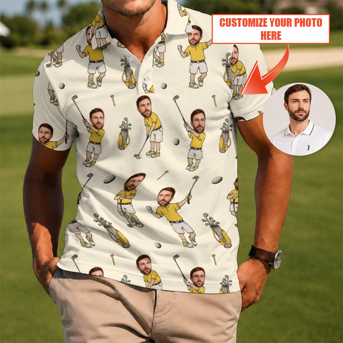 Custom Face Photo V2 Golf Polo Shirt - Golf Gift for Golfers