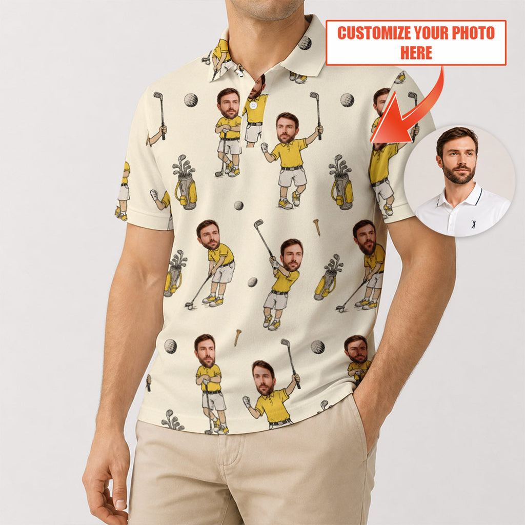 Custom Face Photo V2 Golf Polo Shirt - Golf Gift for Golfers