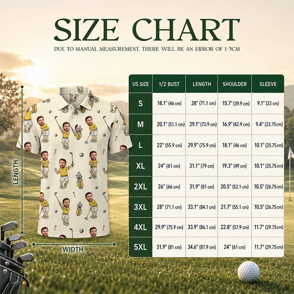 Custom Face Photo V2 Golf Polo Shirt - Golf Gift for Golfers