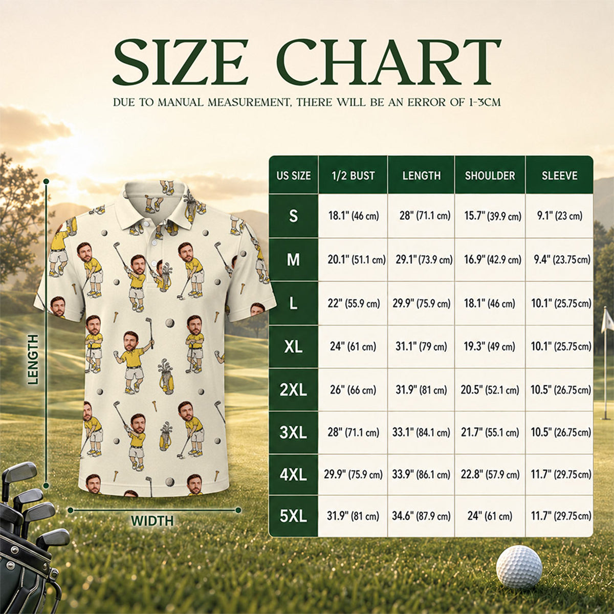 Custom Face Photo V2 Golf Polo Shirt - Golf Gift for Golfers