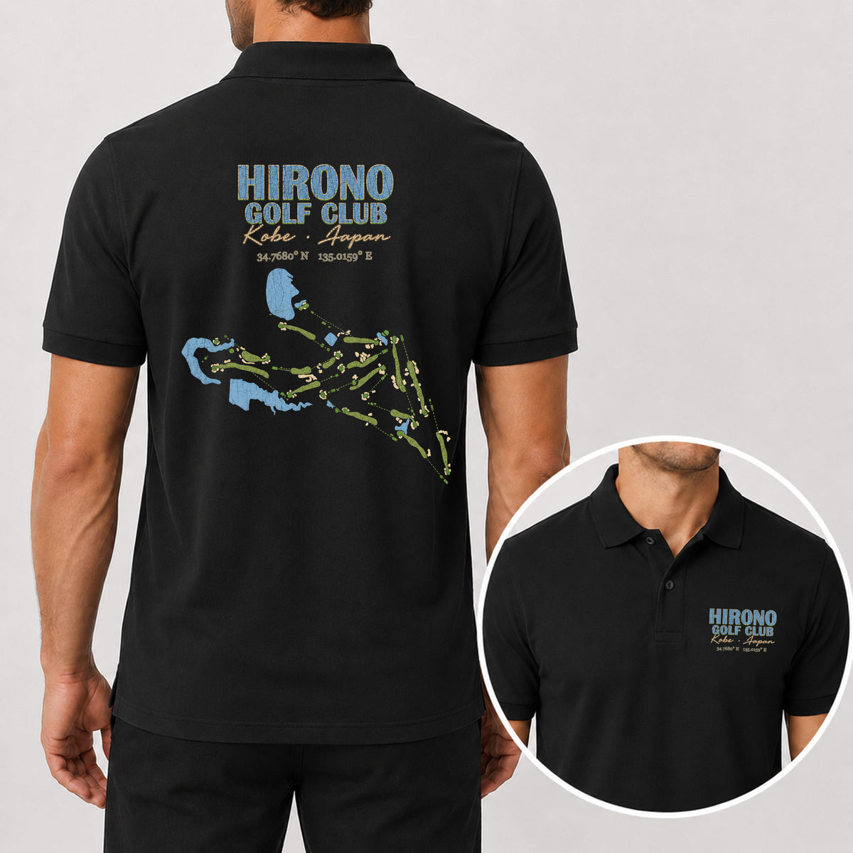 Hirono Golf Club Polo Shirt - Golf Gift for Golfers, black