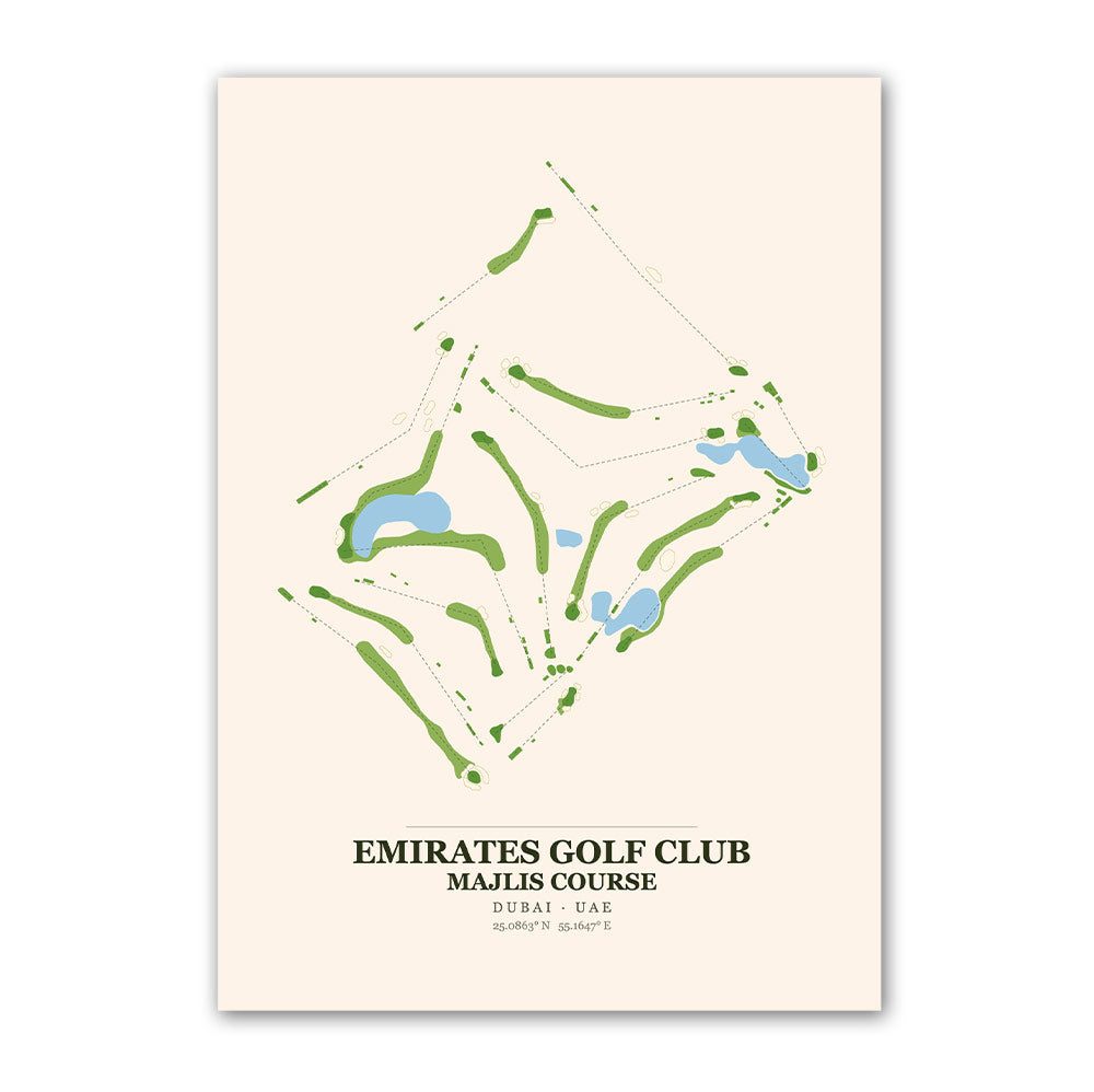Emirates Golf Club Majlis Course Map Print Poster | Dubai UAE Golf Wall Art Decor