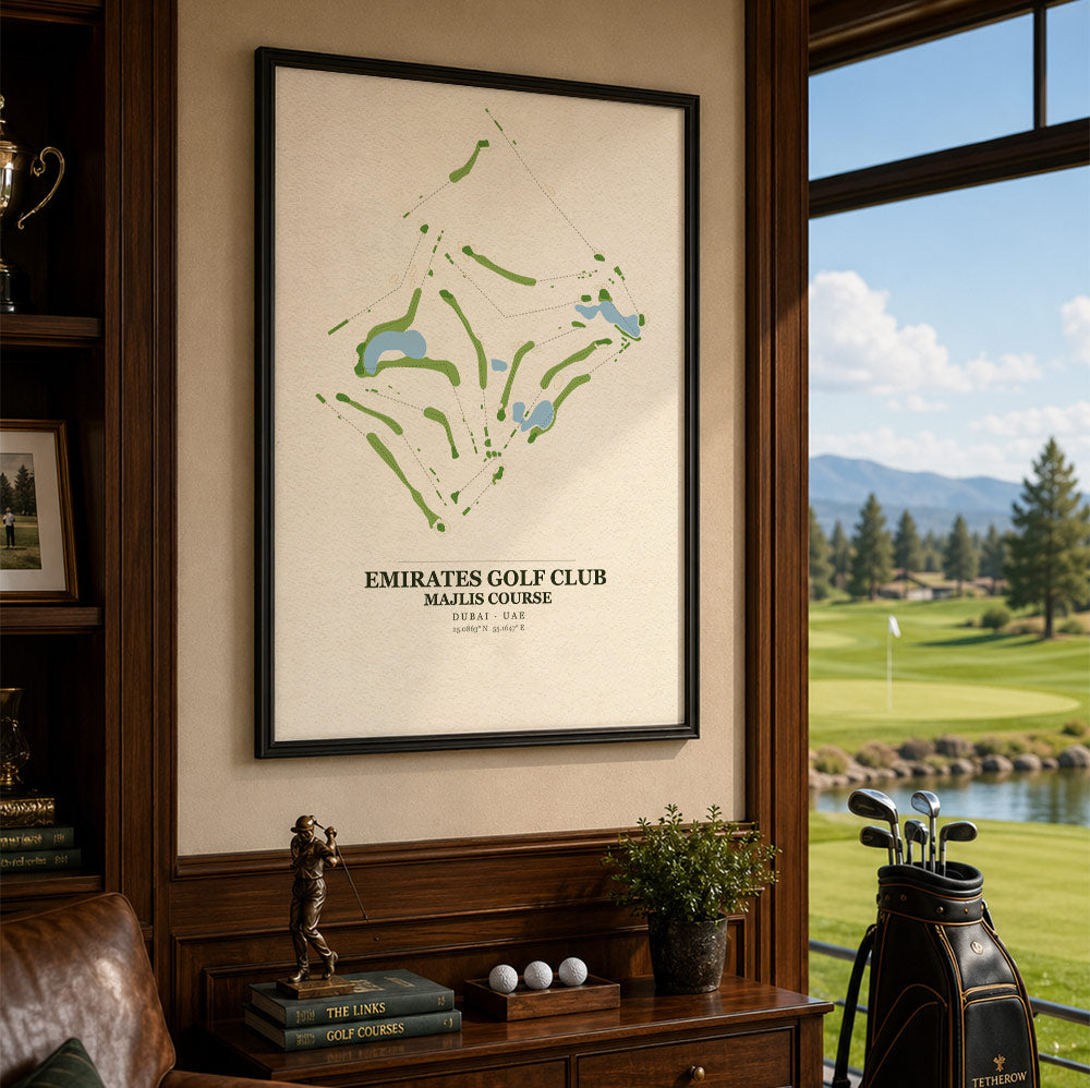 Emirates Golf Club Majlis Course Map Print Poster | Dubai UAE Golf Wall Art Decor