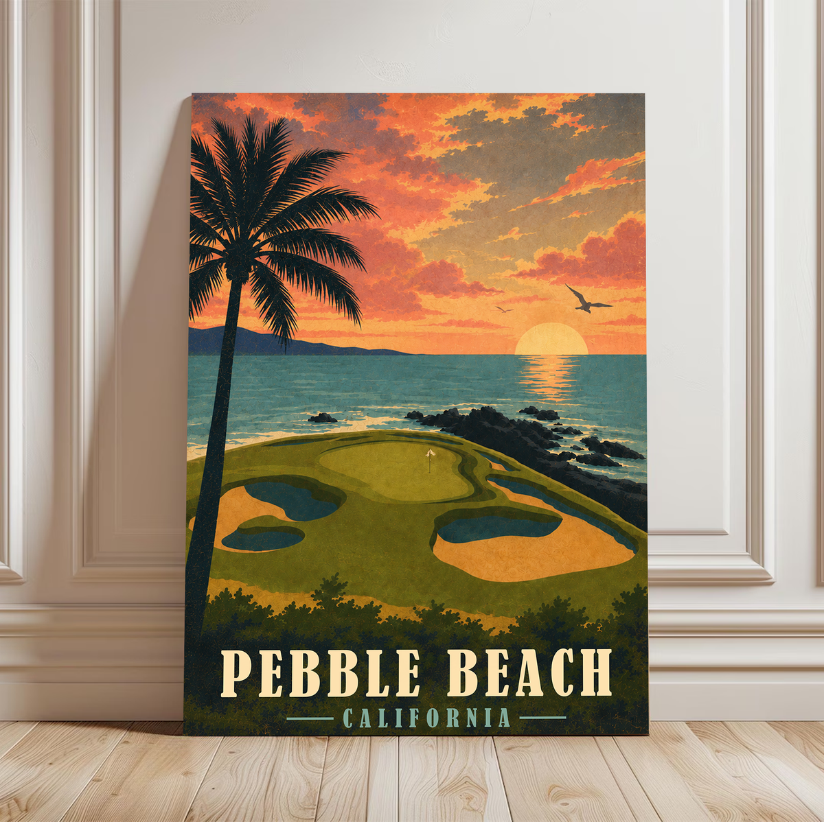 Pebble Beach Vintage Golf Travel Poster | California Golf Wall Art Decor
