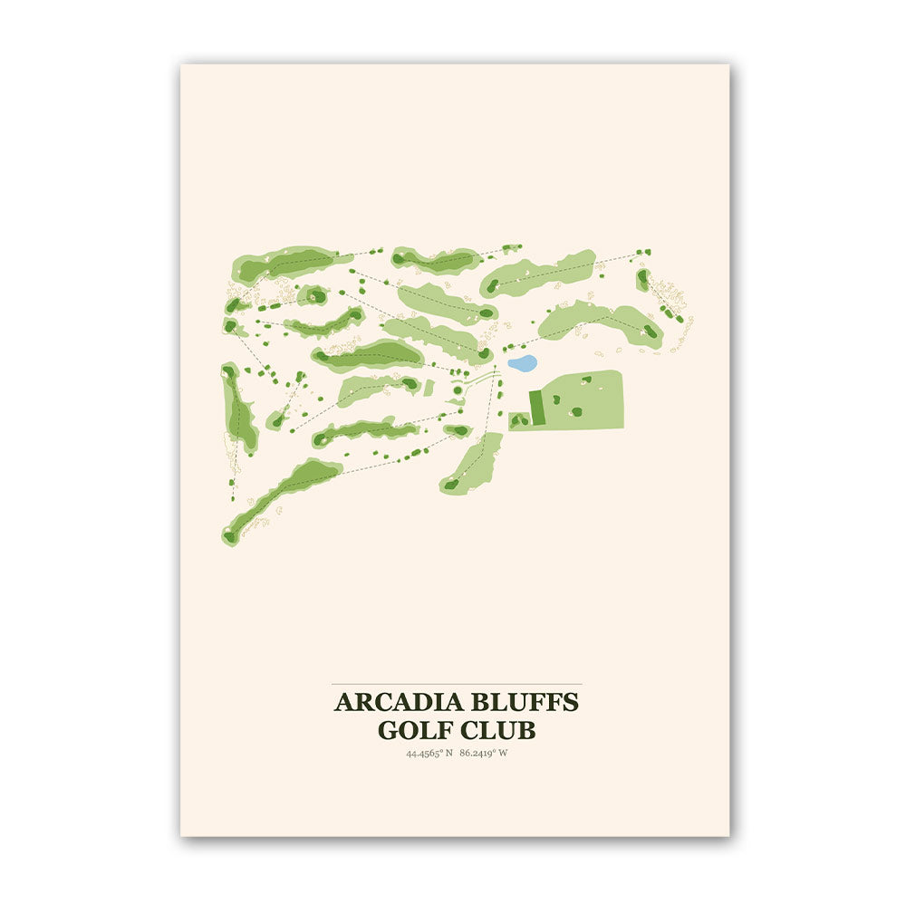 Arcadia Bluffs golf course map print poster, Michigan USA golf wall art