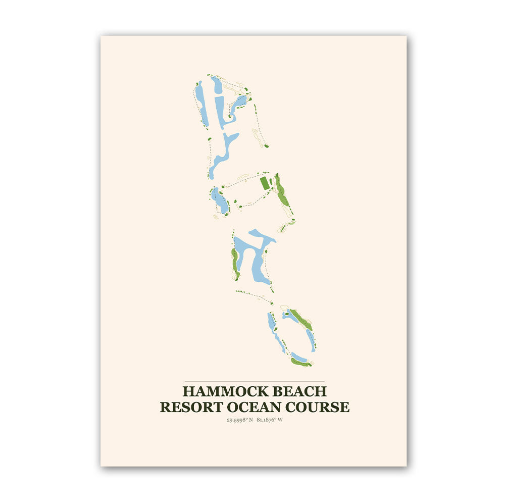 Hammock Beach Resort Ocean golf course map print poster, South Carolina USA golf wall art