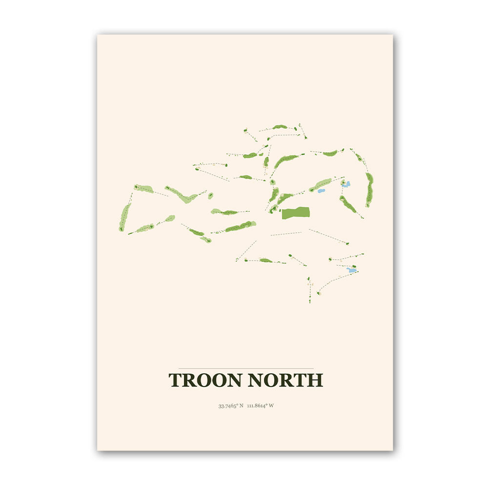 Troon North golf course map print poster, Arizona USA golf wall art
