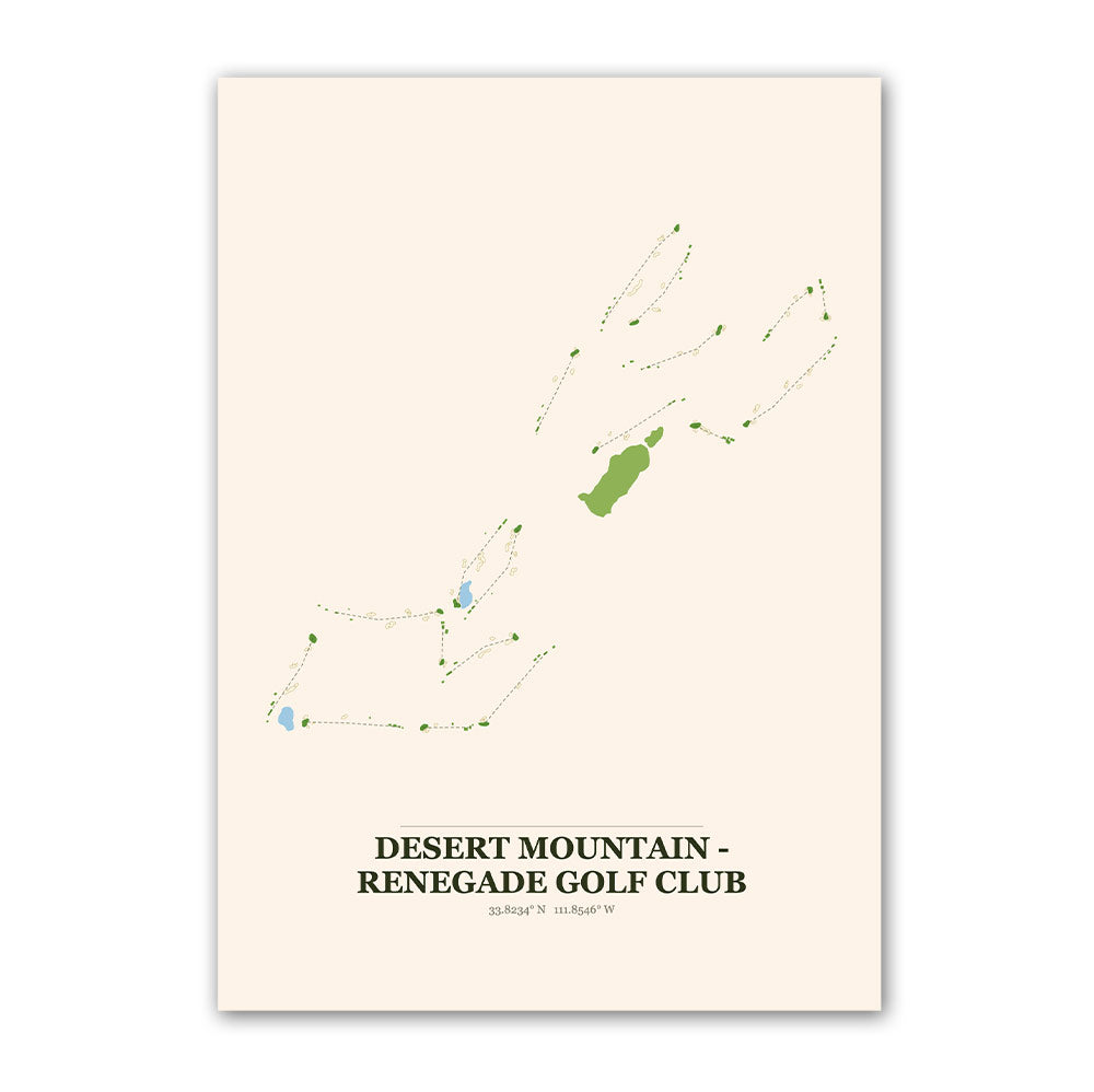 Desert Mountain - Renegade golf course map print poster, Arizona USA golf wall art