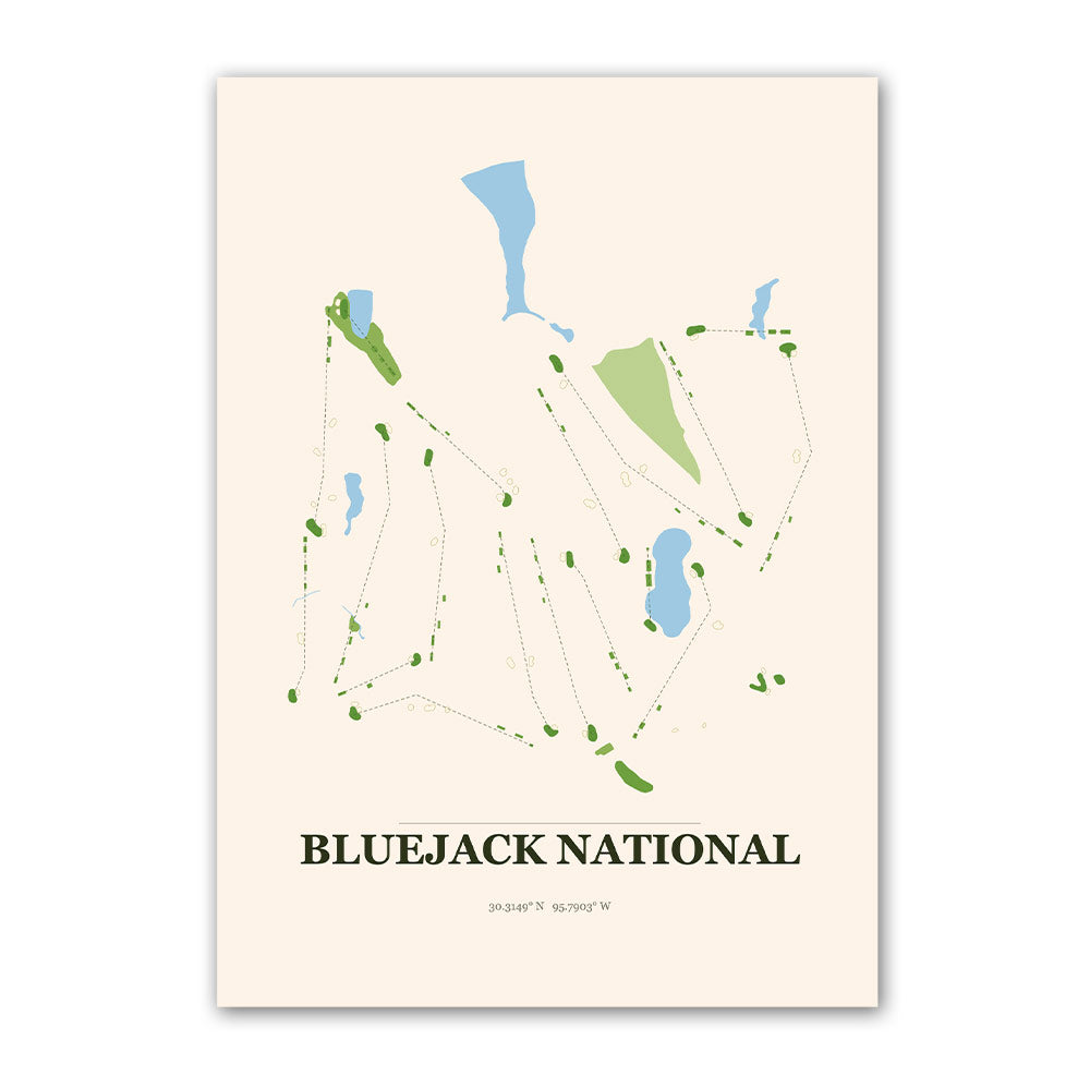 Bluejack National golf course map print poster, Texas USA golf wall art