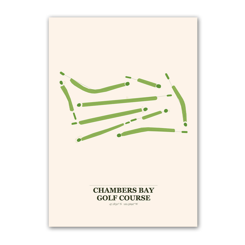 Chambers Bay golf course map print poster, Washington USA golf wall art