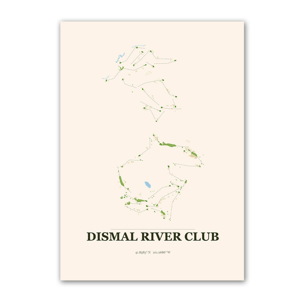 Dismal River Club golf course map print poster, Nebraska USA golf wall art