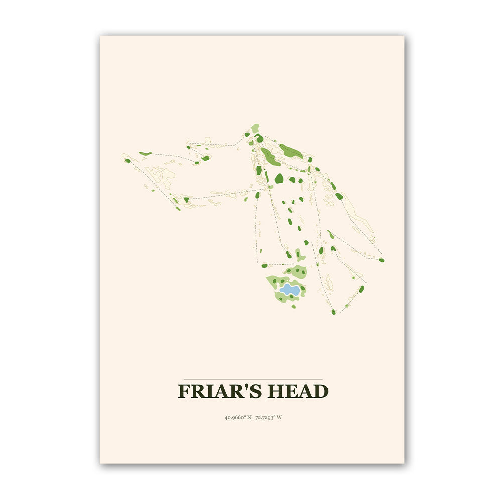 Friar's Head golf course map print poster, New York USA golf wall art