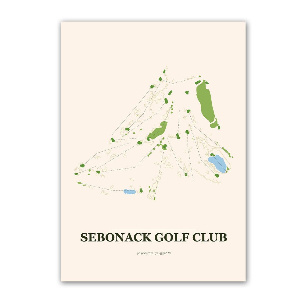Sebonack golf course map print poster, New York USA golf wall art