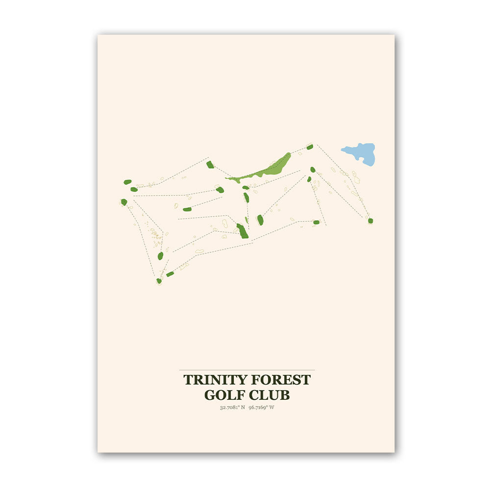 Trinity Forest golf course map print poster, Texas USA golf wall art