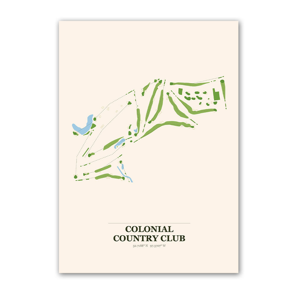Colonial Country Club golf course map print poster, Texas USA golf wall art