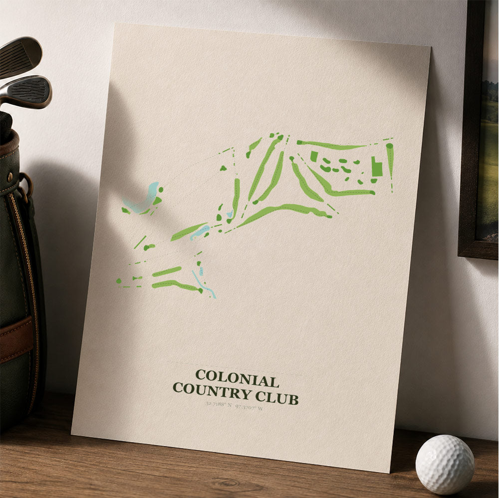 Colonial Country Club Golf Course Map Print Poster | Texas USA Golf Wall Art