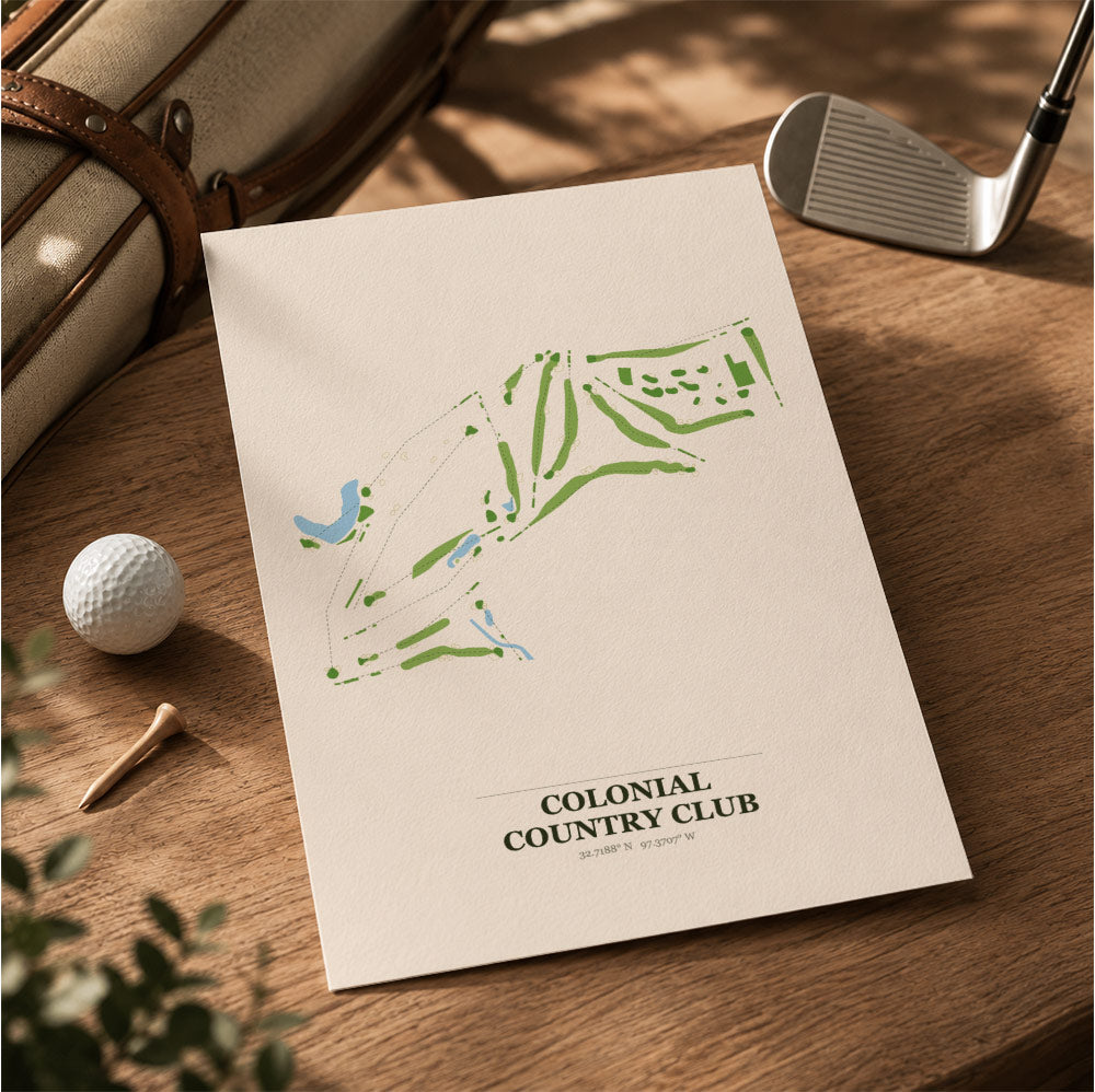 Colonial Country Club Golf Course Map Print Poster | Texas USA Golf Wall Art