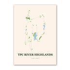 TPC River Highlands golf course map print poster, Connecticut USA golf wall art