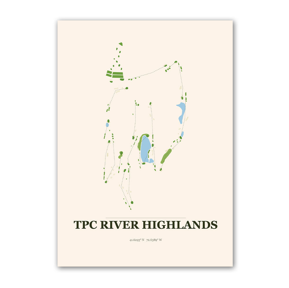 TPC River Highlands golf course map print poster, Connecticut USA golf wall art