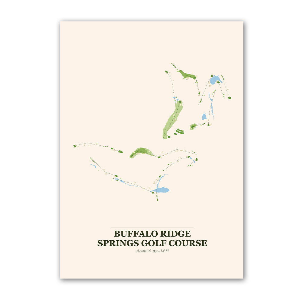 Buffalo Ridge Springs golf course map print poster, Missouri USA golf wall art