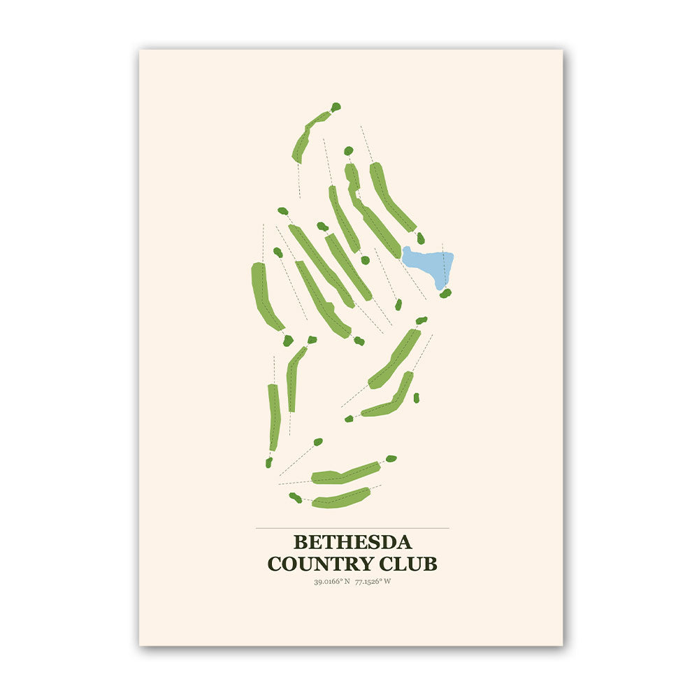 Bethesda Country Club golf course map print poster, Maryland USA golf wall art