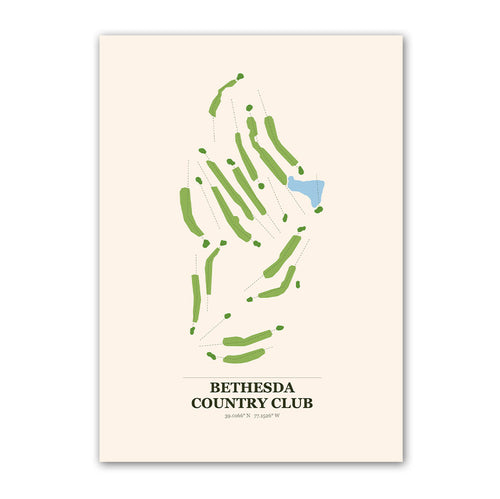 Bethesda Country Club golf course map print poster, Maryland USA golf wall art