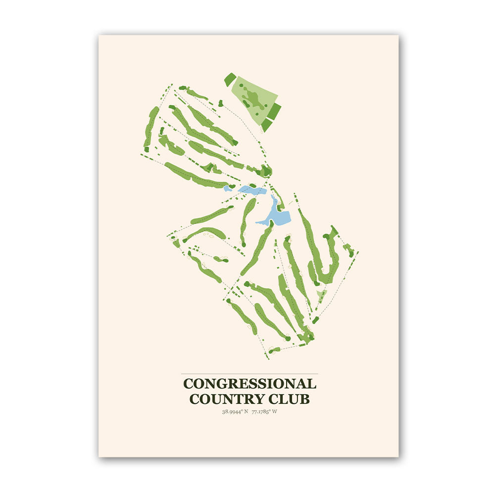 Congressional Country Club golf course map print poster, Maryland USA golf wall art