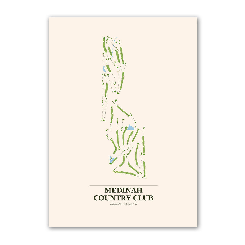 Medinah Country Club golf course map print poster, Illinois USA golf wall art