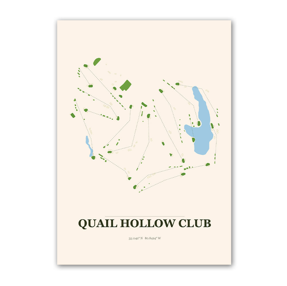 Quail Hollow Club golf course map print poster, North Carolina USA golf wall art