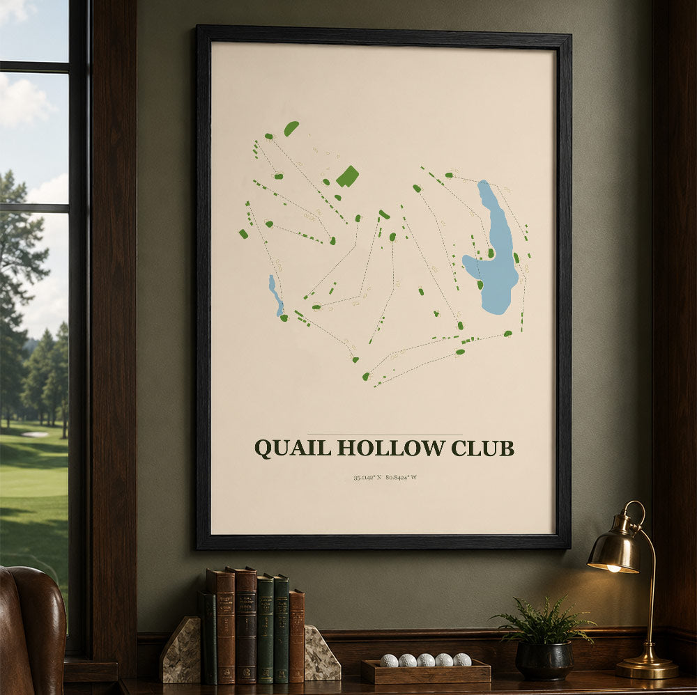 Quail Hollow Club Golf Course Map Print Poster | North Carolina USA Golf Wall Art