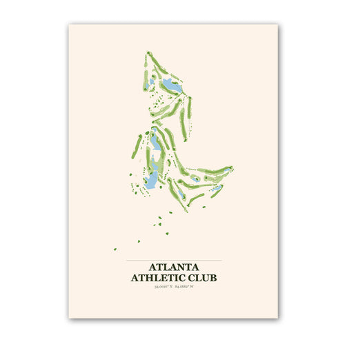 Atlanta Athletic Club golf course map print poster, Georgia USA golf wall art