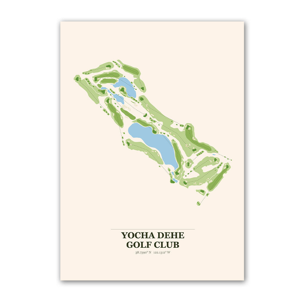 Yocha Dehe golf course map print poster, California USA golf wall art
