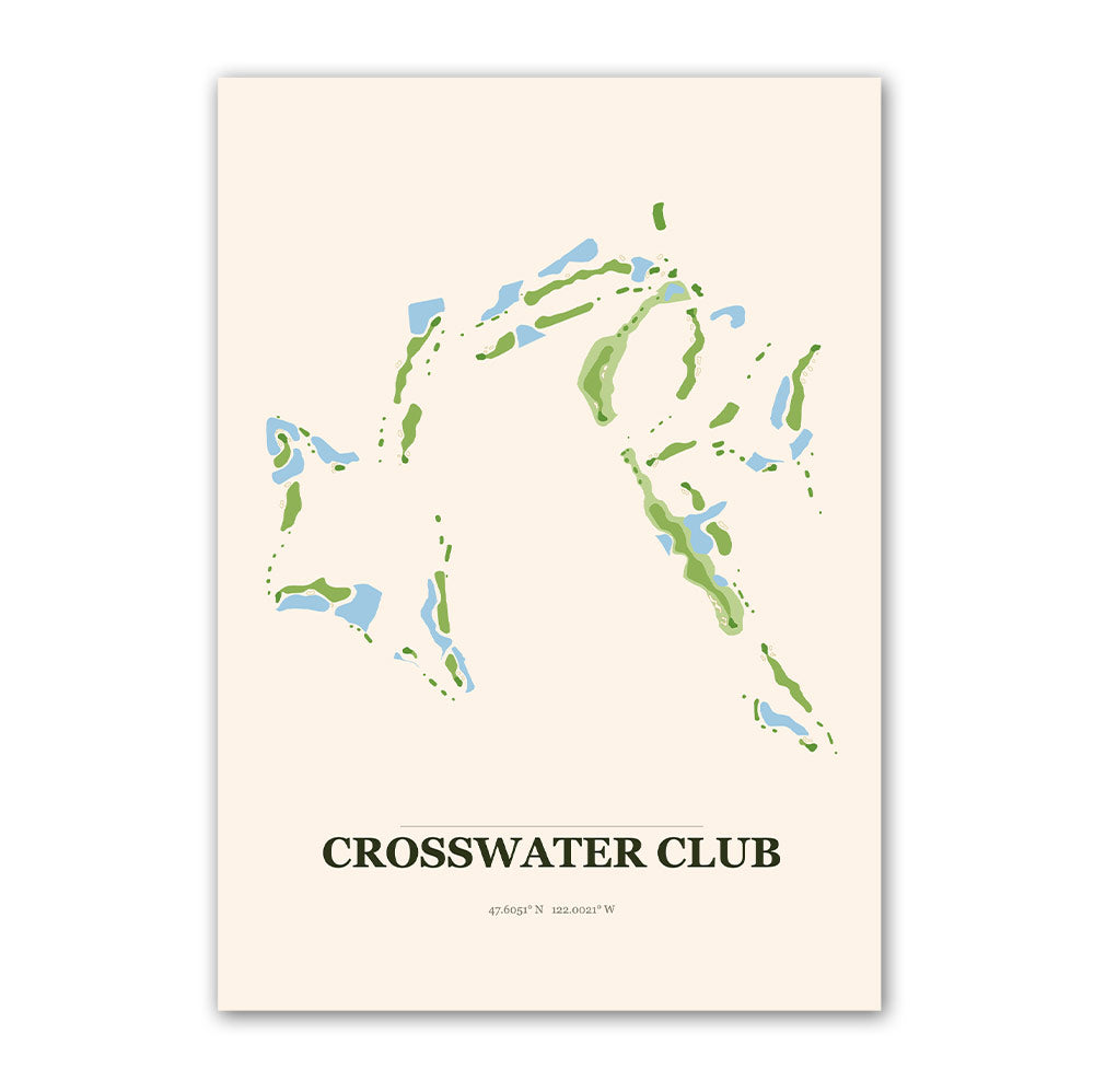 Crosswater Club golf course map print poster, California USA golf wall art