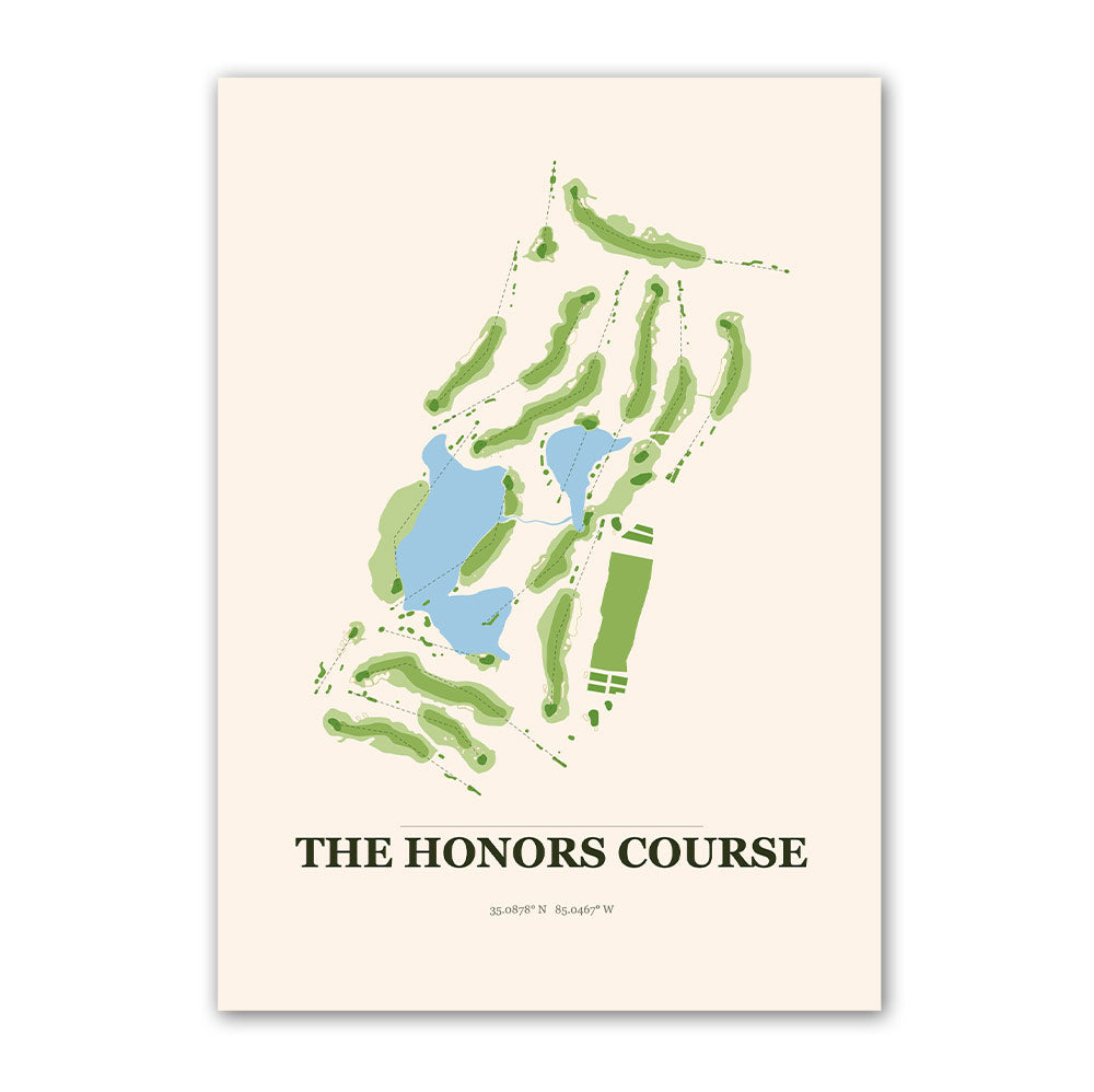 The Honors golf course map print poster, Tennessee USA golf wall art