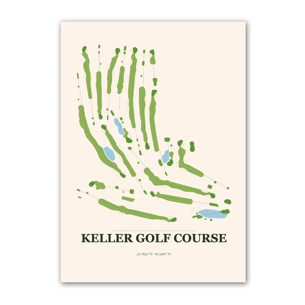 Keller golf course map print poster, Illinois USA golf wall art
