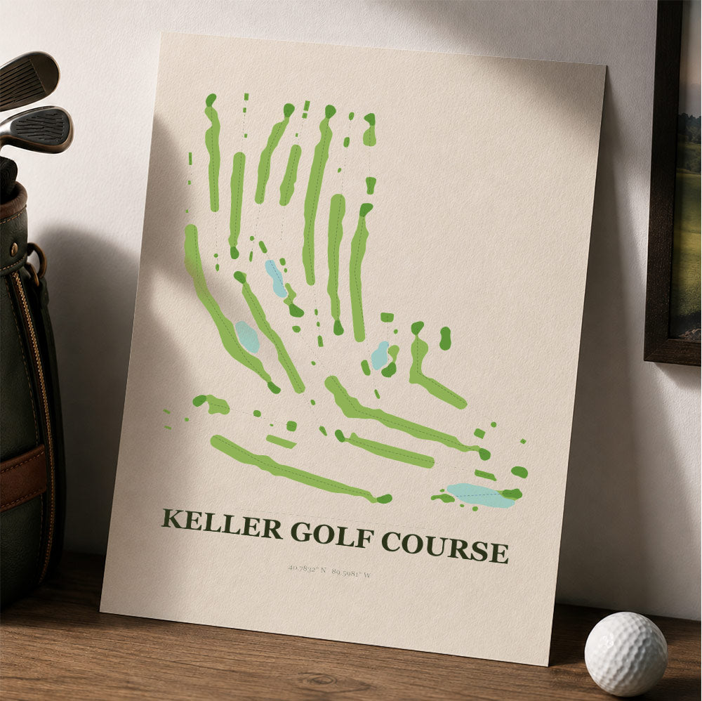 Keller Golf Course Map Print Poster | Illinois USA Golf Wall Art