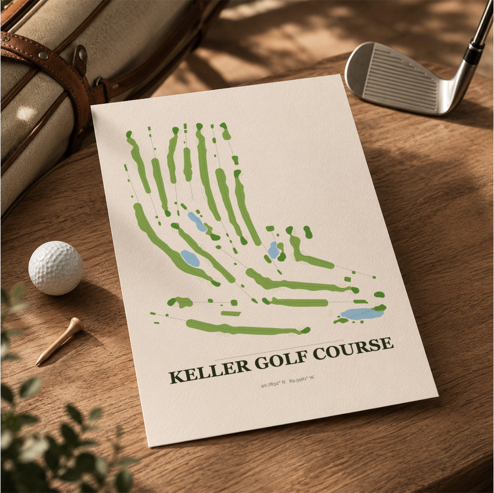Keller Golf Course Map Print Poster | Illinois USA Golf Wall Art