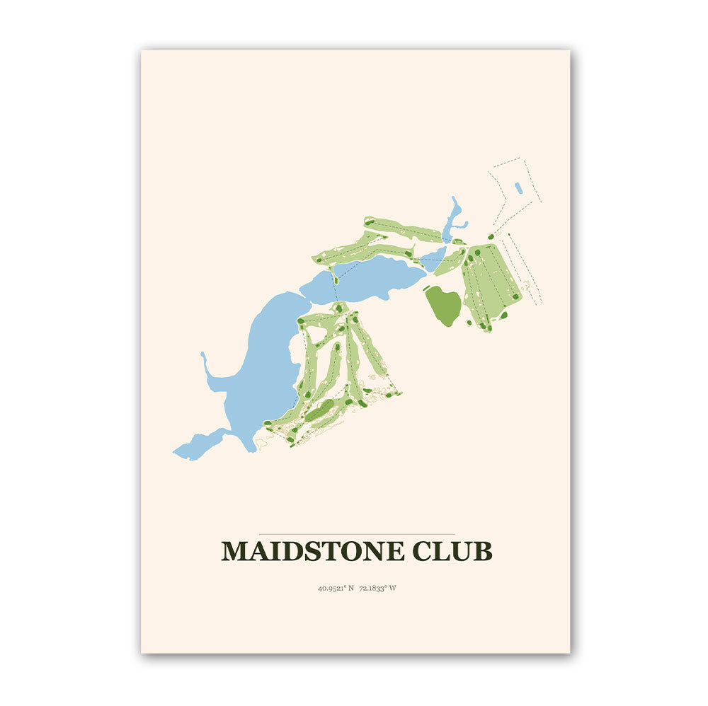 Maidstone Club golf course map print poster, New York USA golf wall art